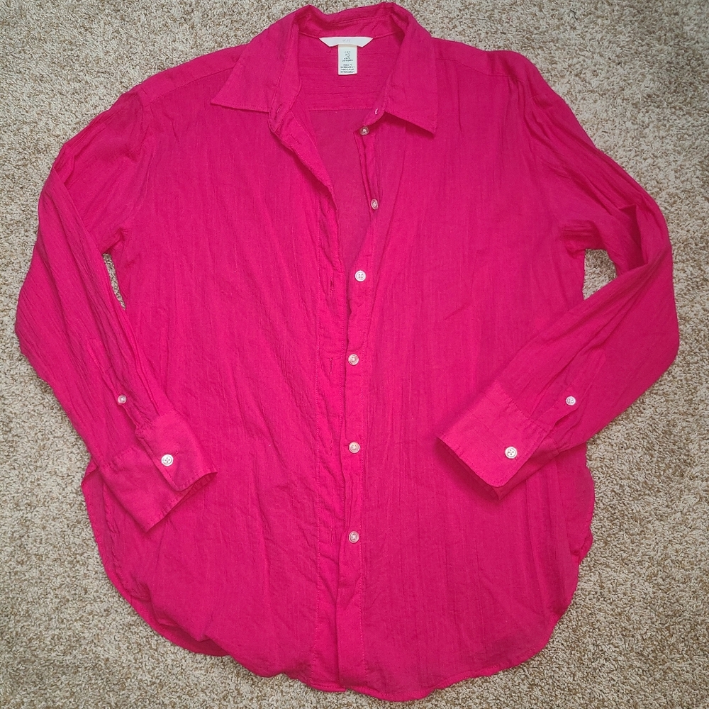 H&M Hot Pink Cotton Gauzy Button Down Size Small